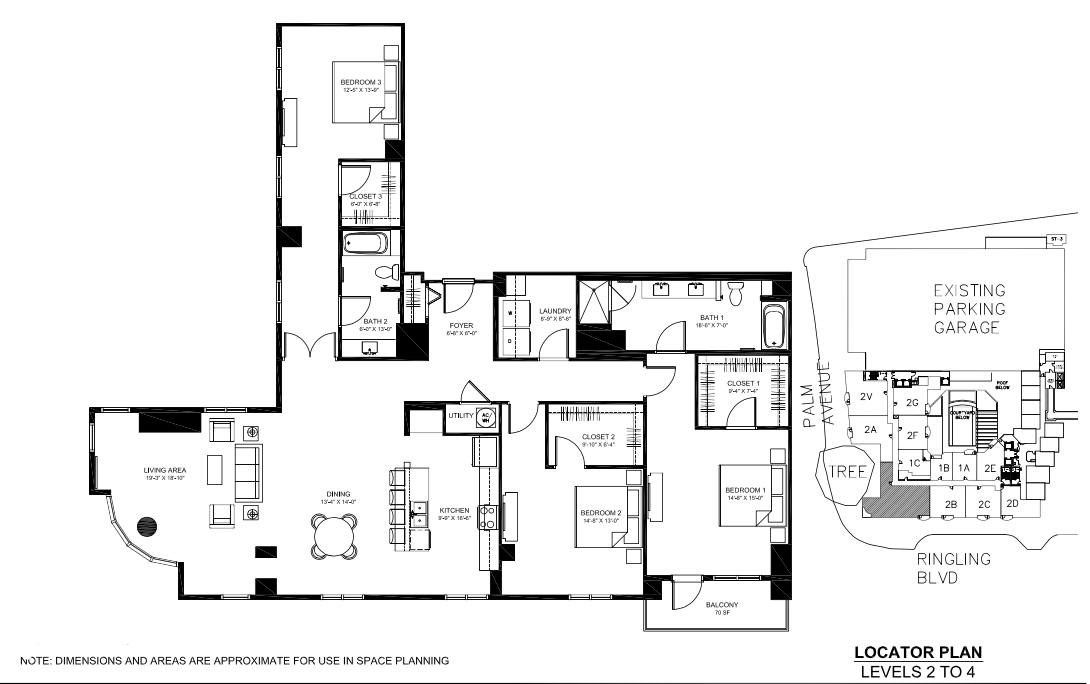 Floor plan for 3 beds, 2 baths, 2435 sqft